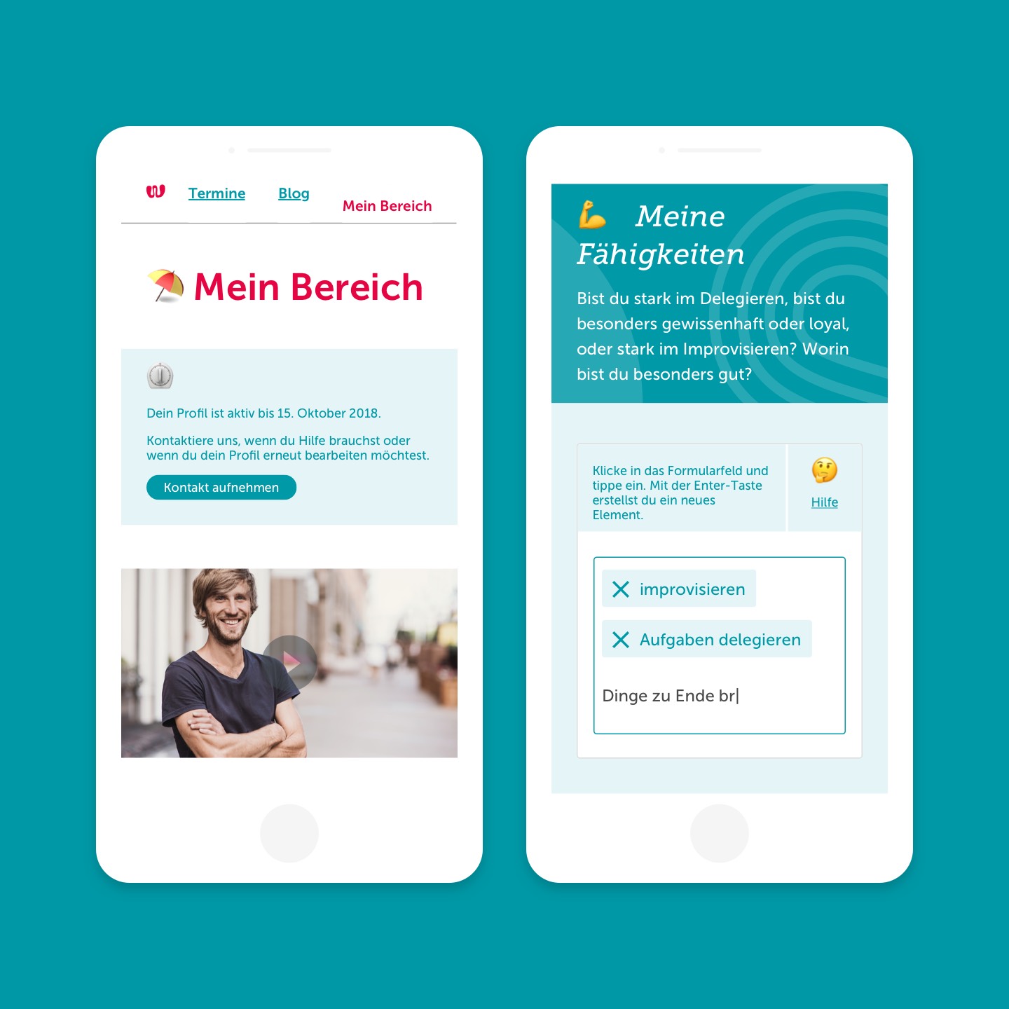 Webapplication design – two mobile screens