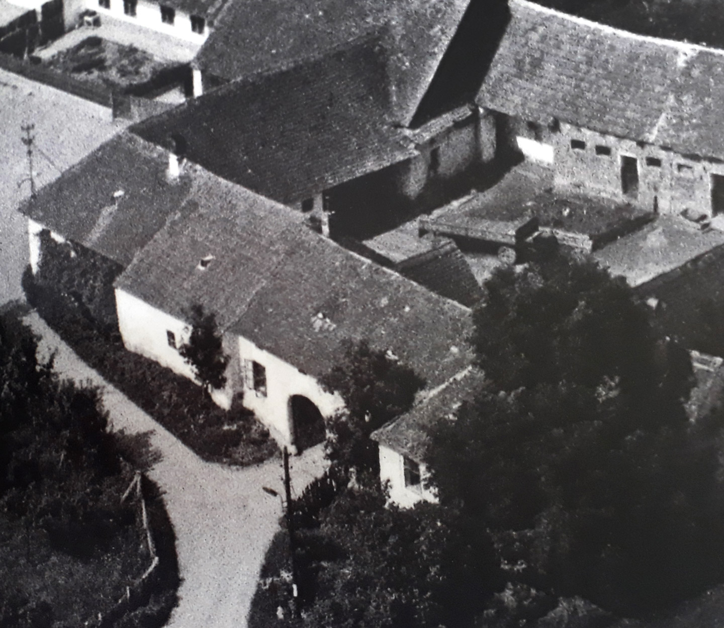 The former farm building – old black and white photography